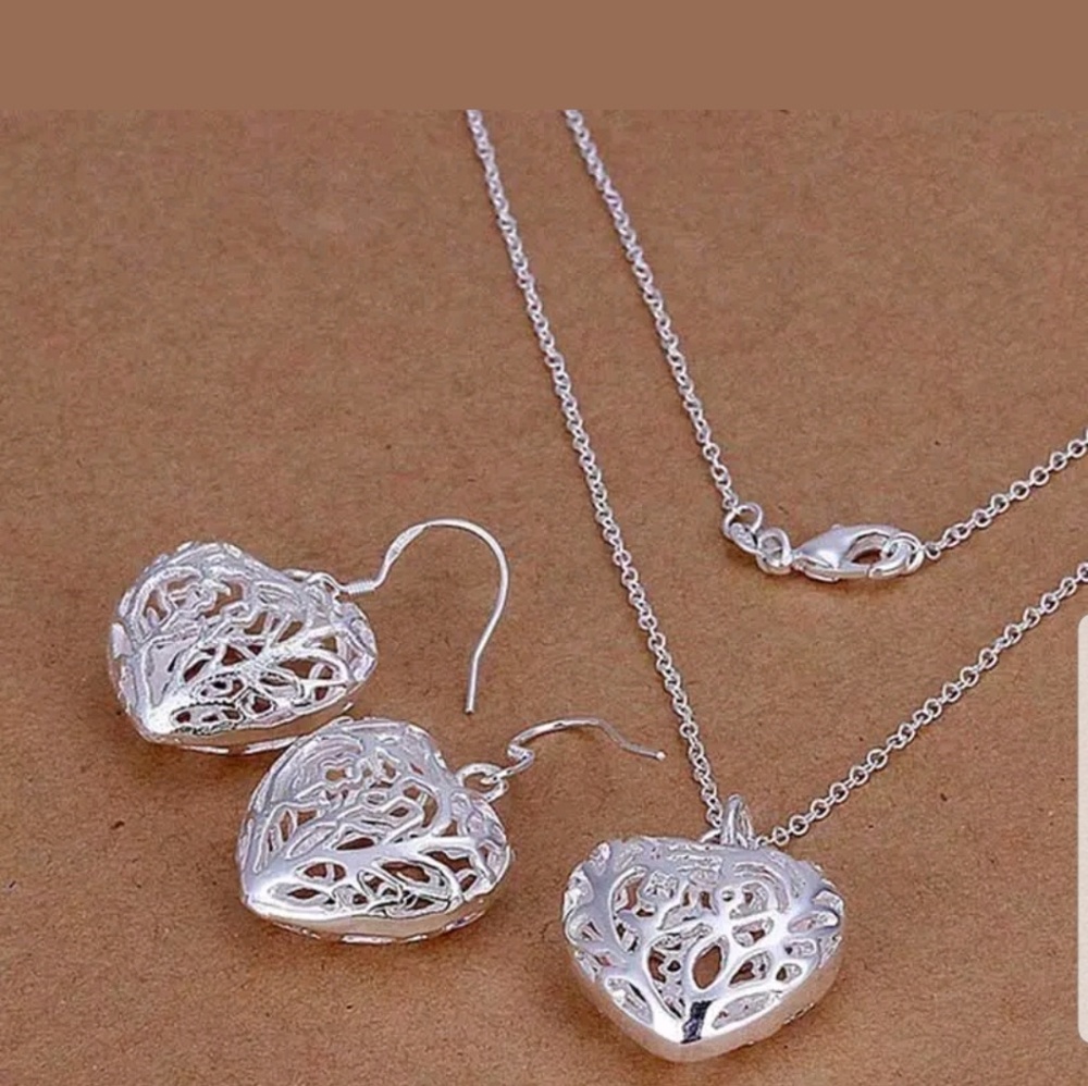 925 sterling silver plated necklace and earring - Picture 1 of 2